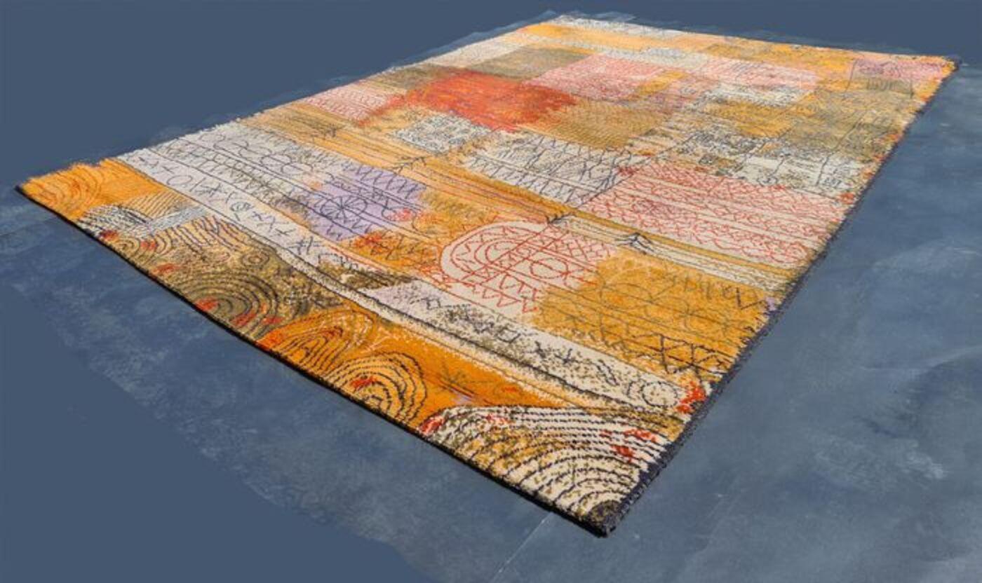 Skandinavischer Teppich, Datum etwa: 1990 - Dieser skandinavische Teppich im Vintage-Stil basiert auf dem Gemälde des Künstlers Paul Klee aus dem Jahr 1926 mit dem Titel 