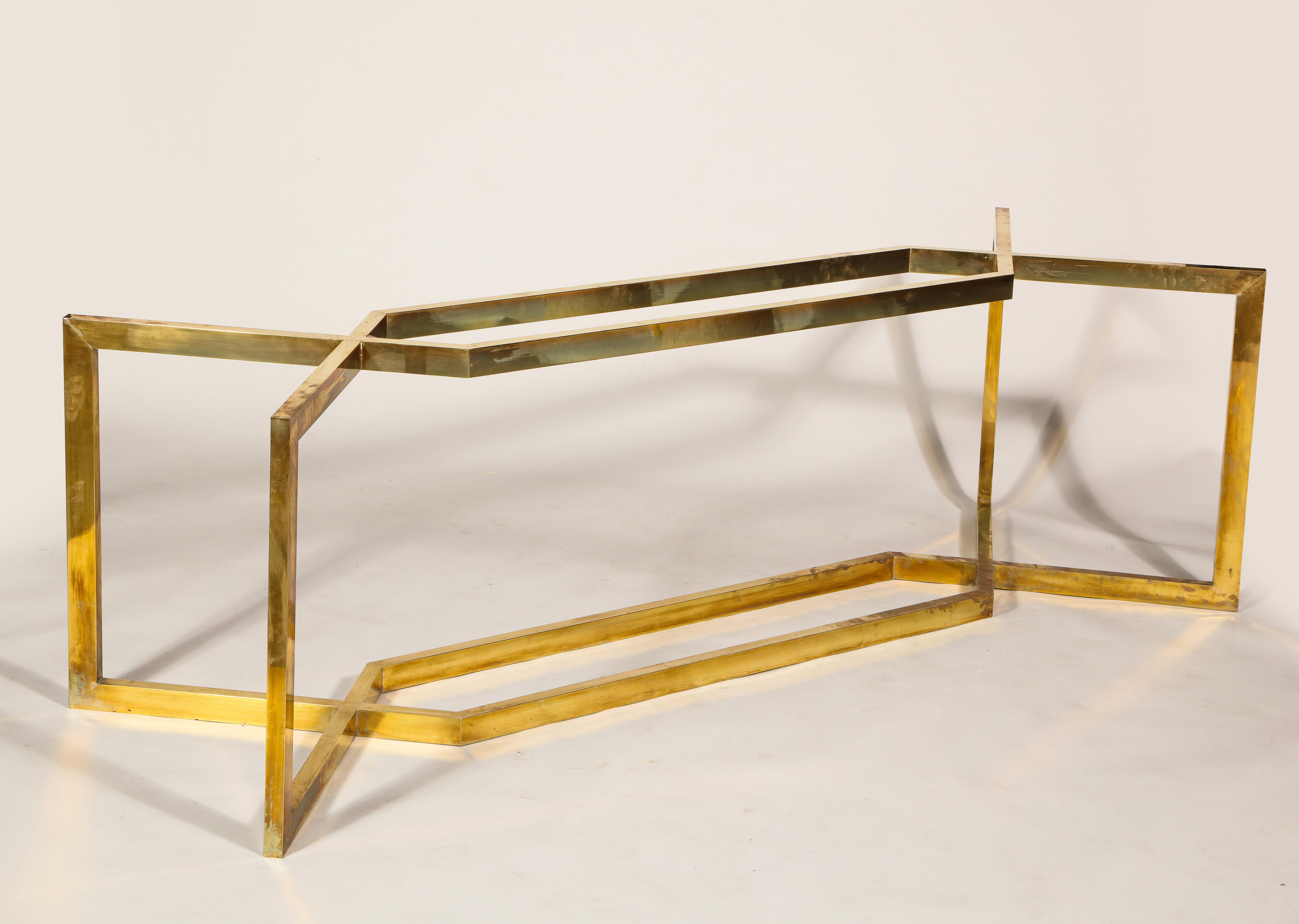 20th Century Paul Legeard Brass Dining Table Smoked Glass Top, France, 1970 In Good Condition In New York, NY