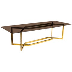 20th Century Paul Legeard Brass Dining Table Smoked Glass Top, France, 1970