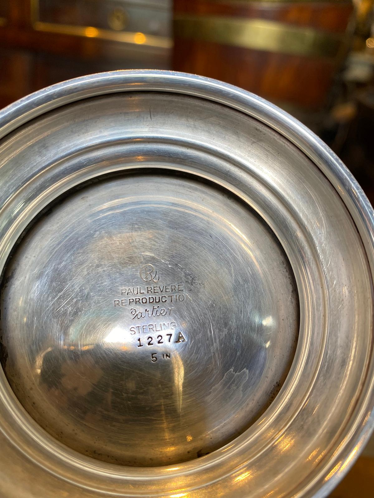 20th century Paul Revere sterling silver bowl for Cartier with Engraved T, Marked Sterling 1227A.