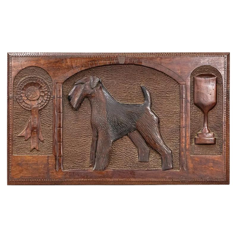 20th Century Pedigree Airedale Terrier Relief Carved Best in Show Panel For Sale