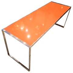 Table orange de style Per Arnoldi du 20ème siècle en quartz et acier Italie, 1970