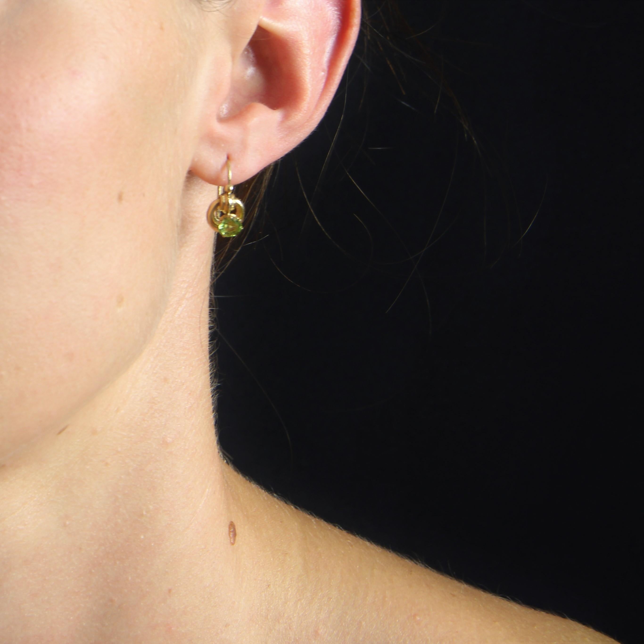 Women's 20th Century Peridot 18 Karat Yellow Gold Lever-back Earrings For Sale