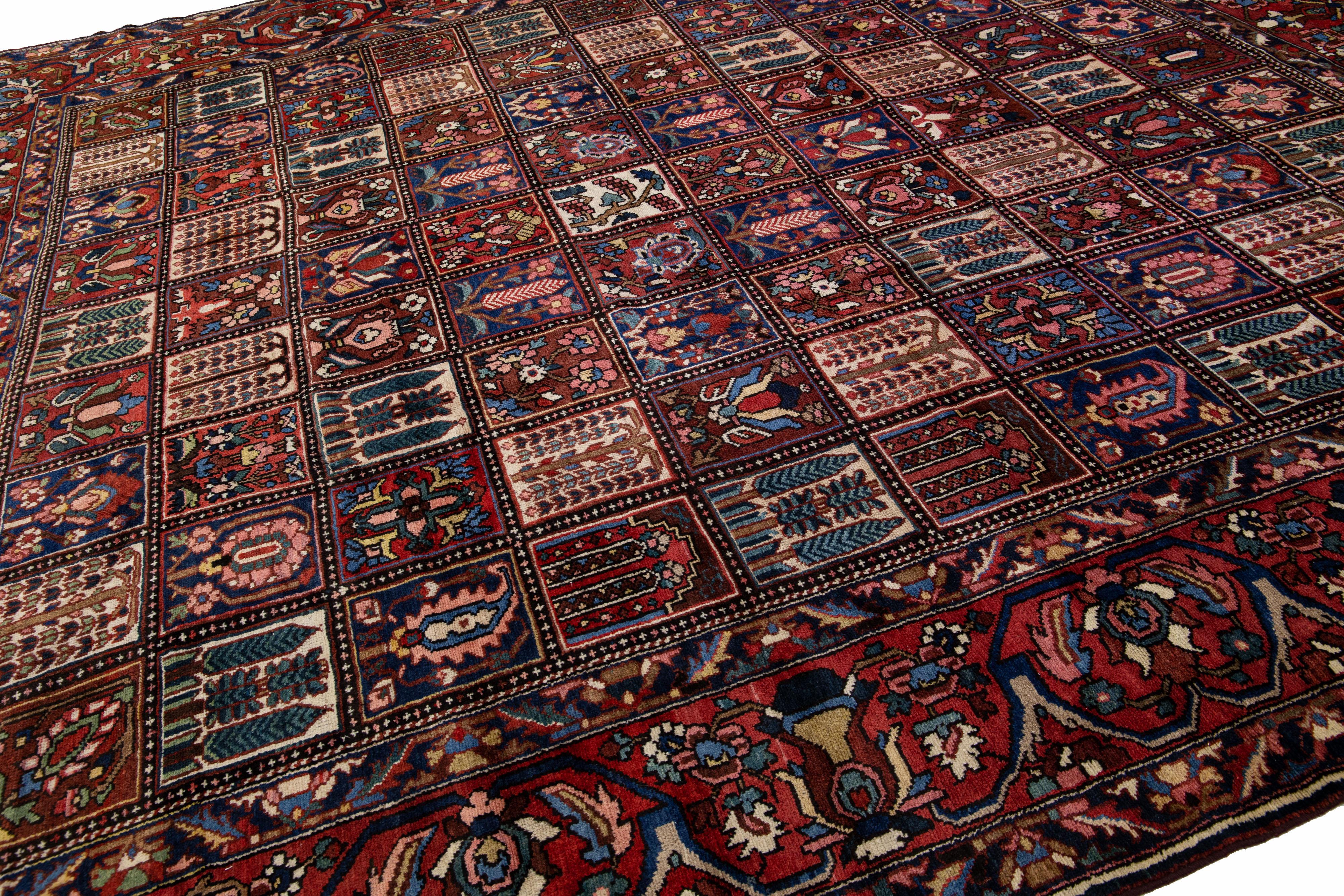 Hand-Knotted 20th Century Persian Bakhtiari Handmade Allover Red Wool Rug For Sale