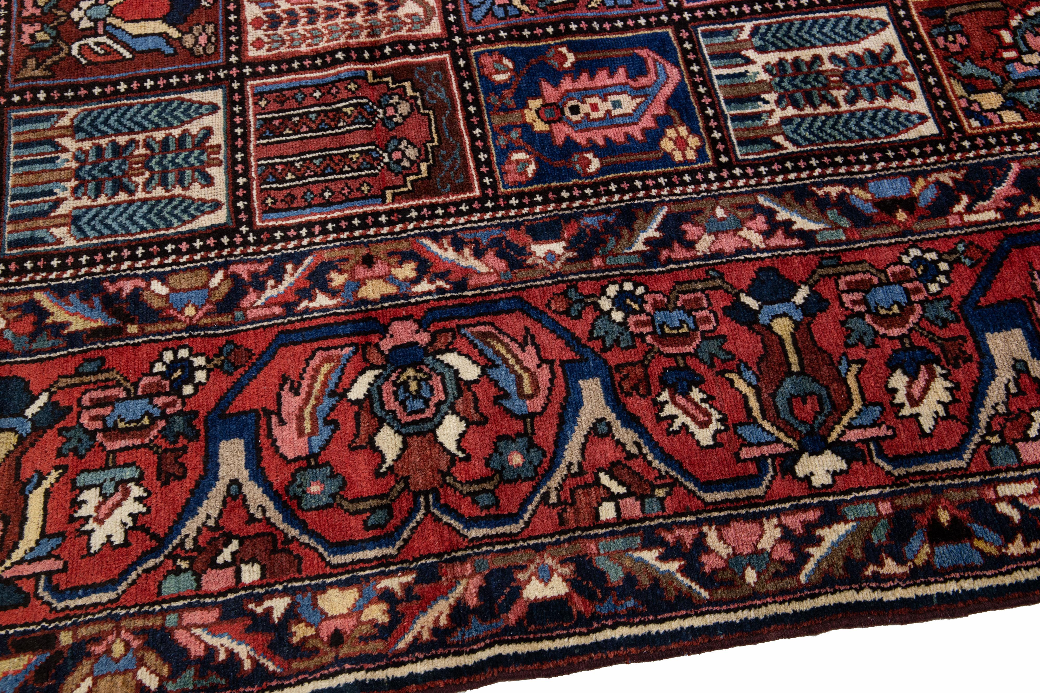 20th Century Persian Bakhtiari Handmade Allover Red Wool Rug For Sale 1