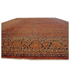 20th Century Persian Sarouk 13x15 Persimmon Red & Blue Handmade Area Rug