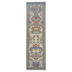 20th Century Persian Sultanabad 3x10 Ivory 
Blue Handmade Hall Runner Rug