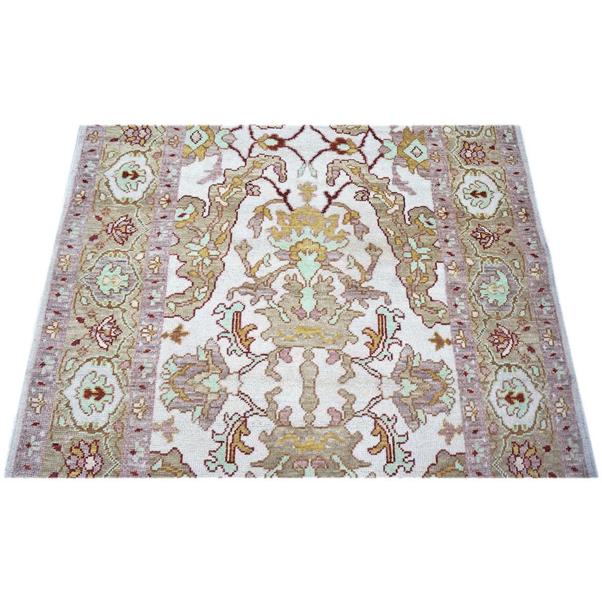 Contemporary 20th Century Persian Sultanabad 4x17 Tan & Ivory Handmade Hall Runner Rug For Sale