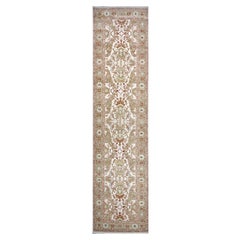 20th Century Persian Sultanabad 4x17 Tan & Ivory Handmade Hall Runner Rug