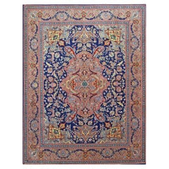 Tapis persan de Tabriz du 20ème siècle en laine bleu marine 10x13 de taille standard