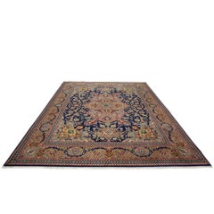 Antique Persian Tabriz Wool 10X13 Navy, Rose, Rust & Ivory Handmade Area Rug