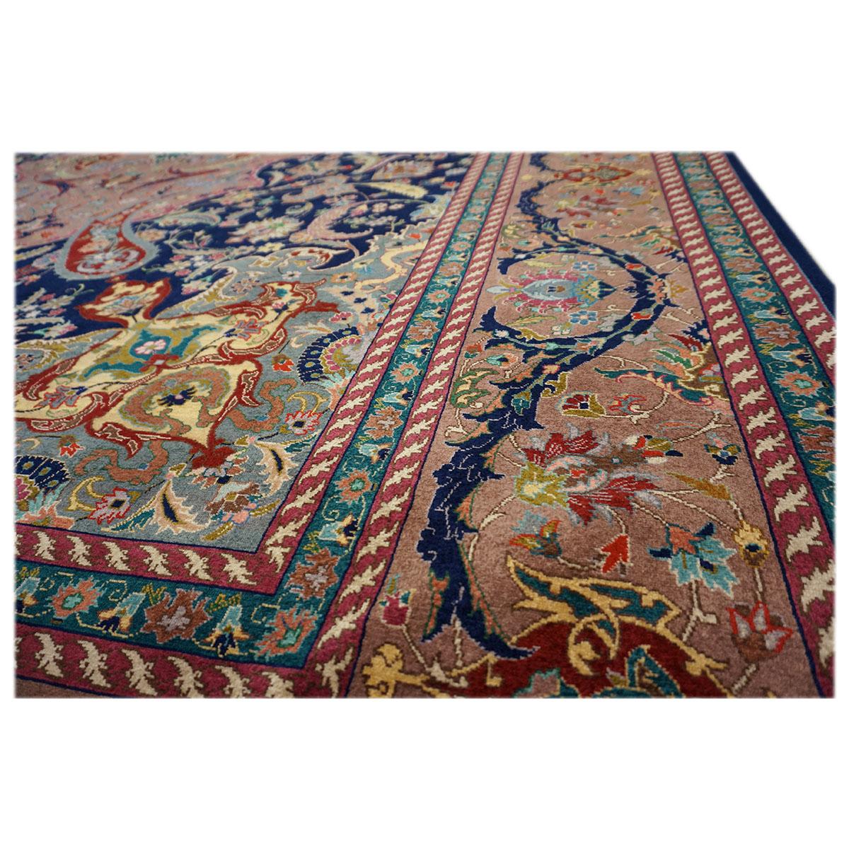 20th Century Persian Tabriz Navy Blue Wool 10x13 Roomsized Rug For Sale 3