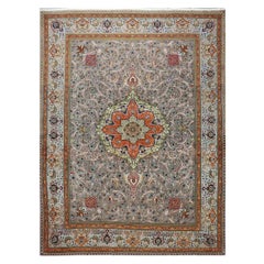 Siglo XX Alfombra persa de lana Tabriz 10x13 Borde gris y azul claro