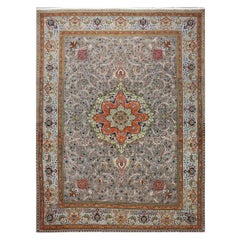 Tapis persan du 20ème siècle en laine Tabriz 10x13 avec bordure grise et bleu clair