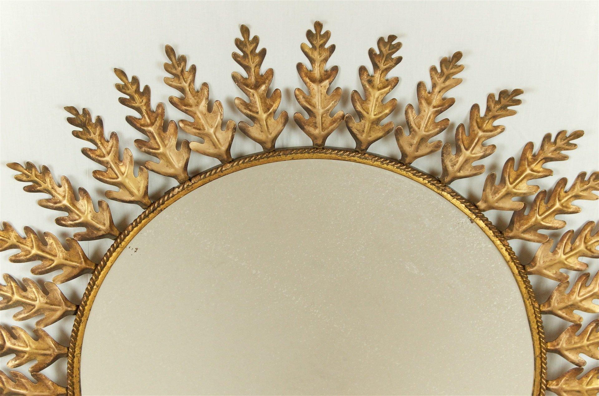 Fantastic large proportioned 20th century Peruvian gilt metal mirror with strong leaf pattern.

  
