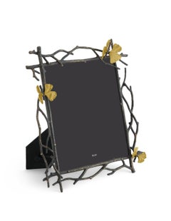 Marco de fotos del siglo XX en metal patinado y dorado, diseño de mariposa.