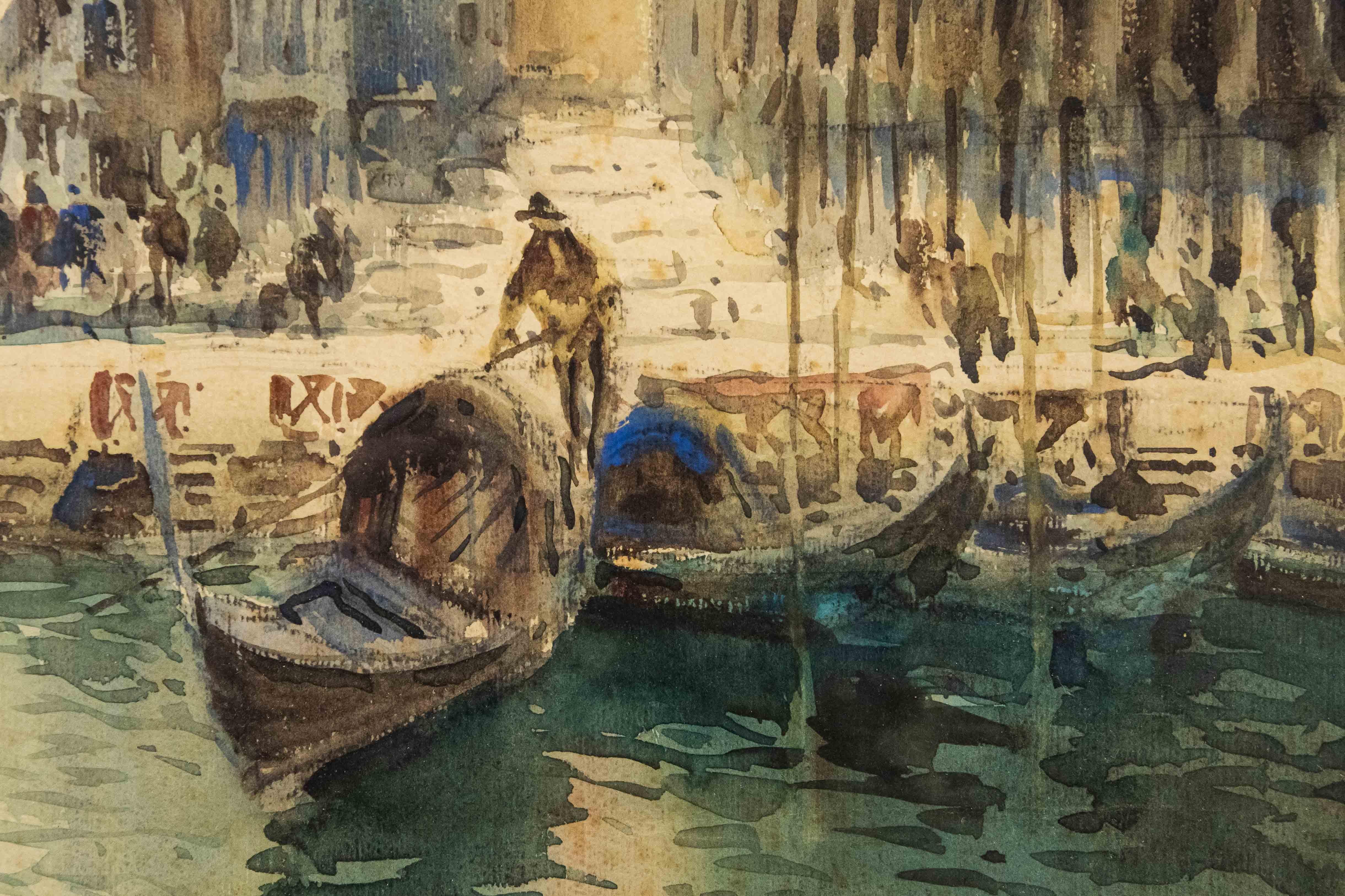 italien Peinture à l'aquarelle sur toile Piazzetta San MarCo du 20ème siècle en vente