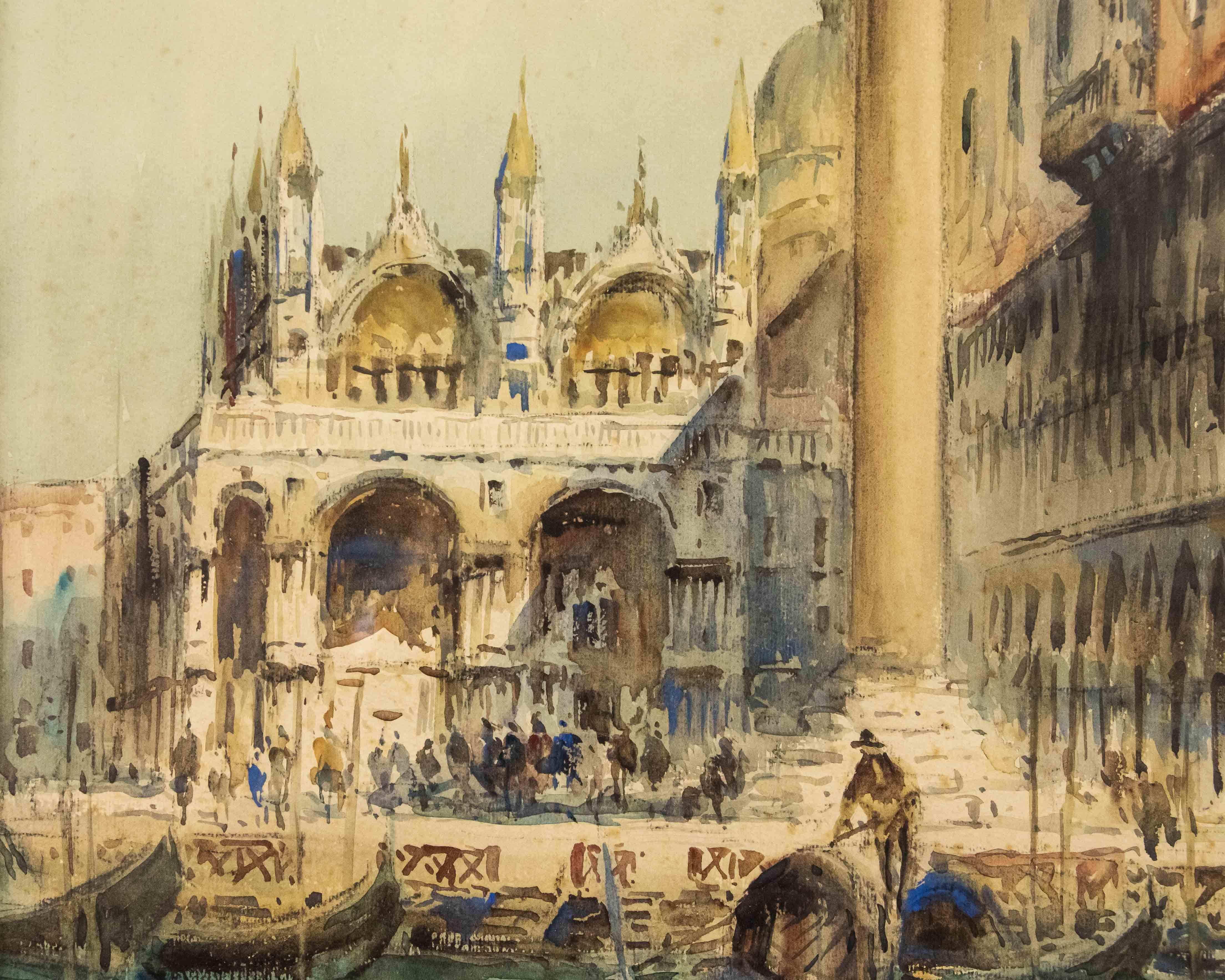 Painted 20th Century Piazzetta San MarCo Painting Watercolor on Canvas For Sale