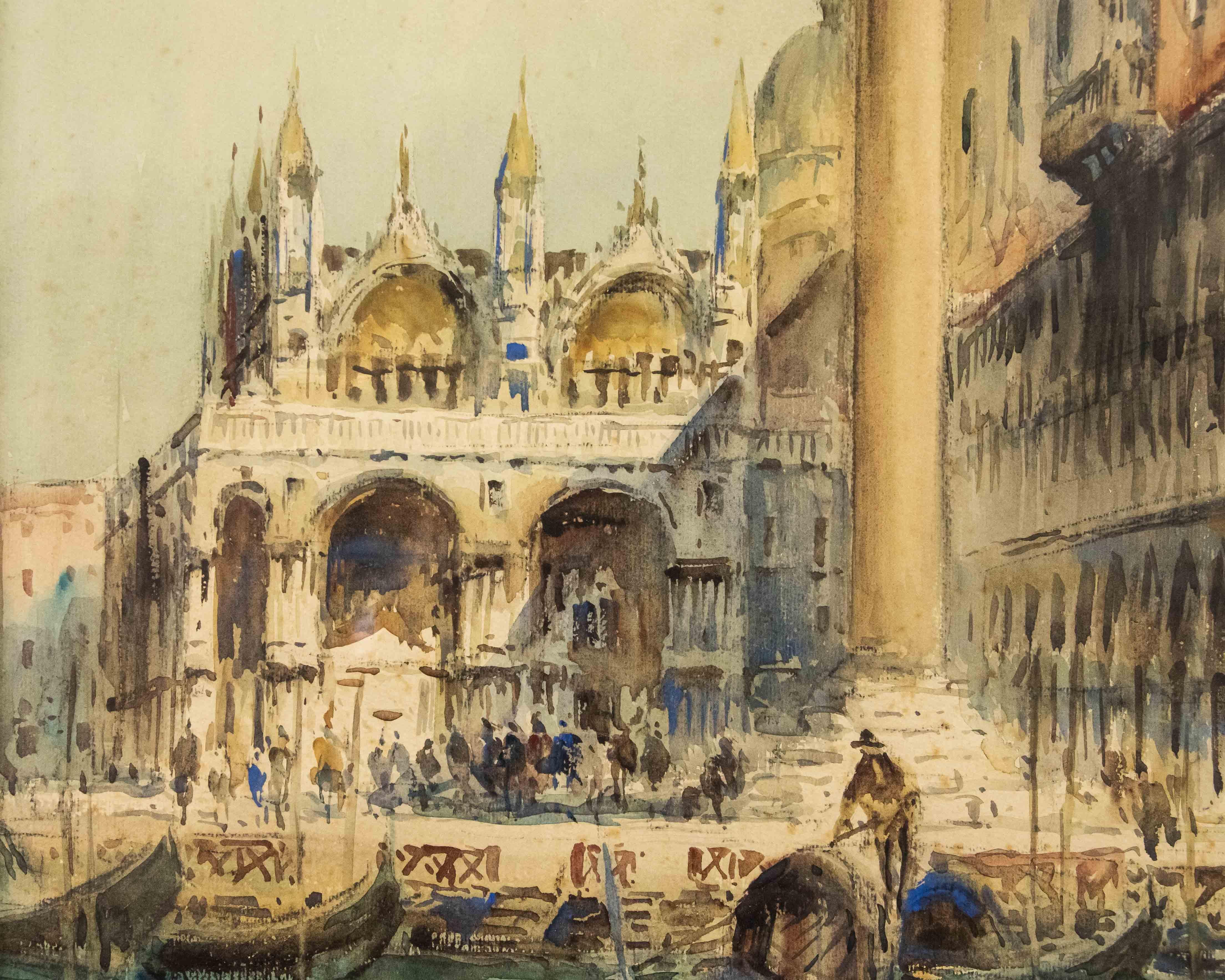 Peinture à l'aquarelle sur toile Piazzetta San MarCo du 20ème siècle Excellent état - En vente à Milan, IT