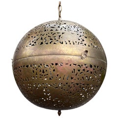 20th Century Pierced Brass Ball Hanging Light Fixture or Chandelier