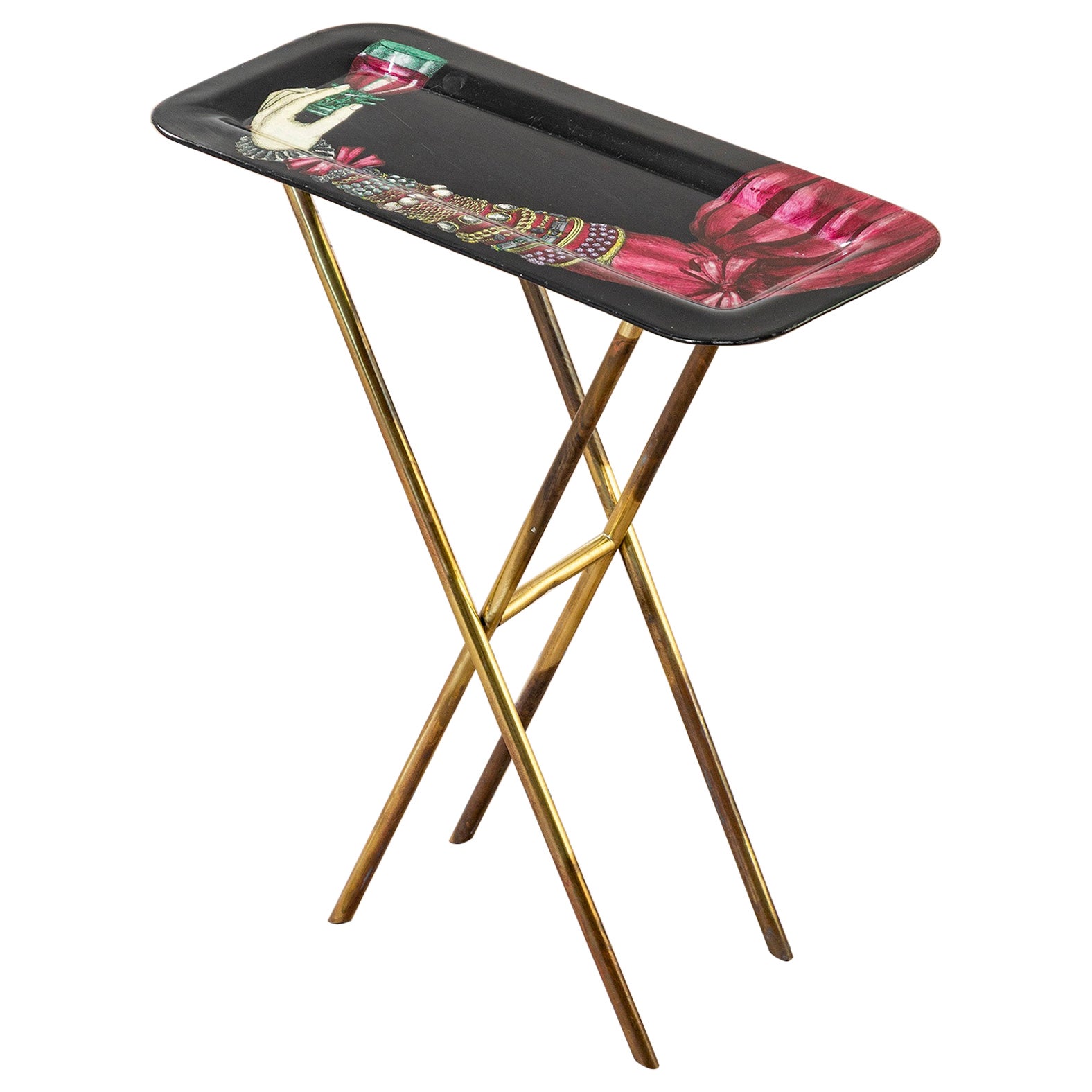 20th Century, Piero Fornasetti Brass and Metal Tray with Base For Sale