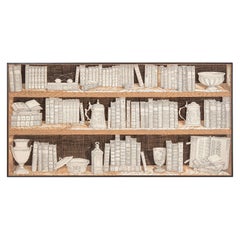 20th Century Piero Fornasetti Decorative Panel with Bookcase Print, 1980s