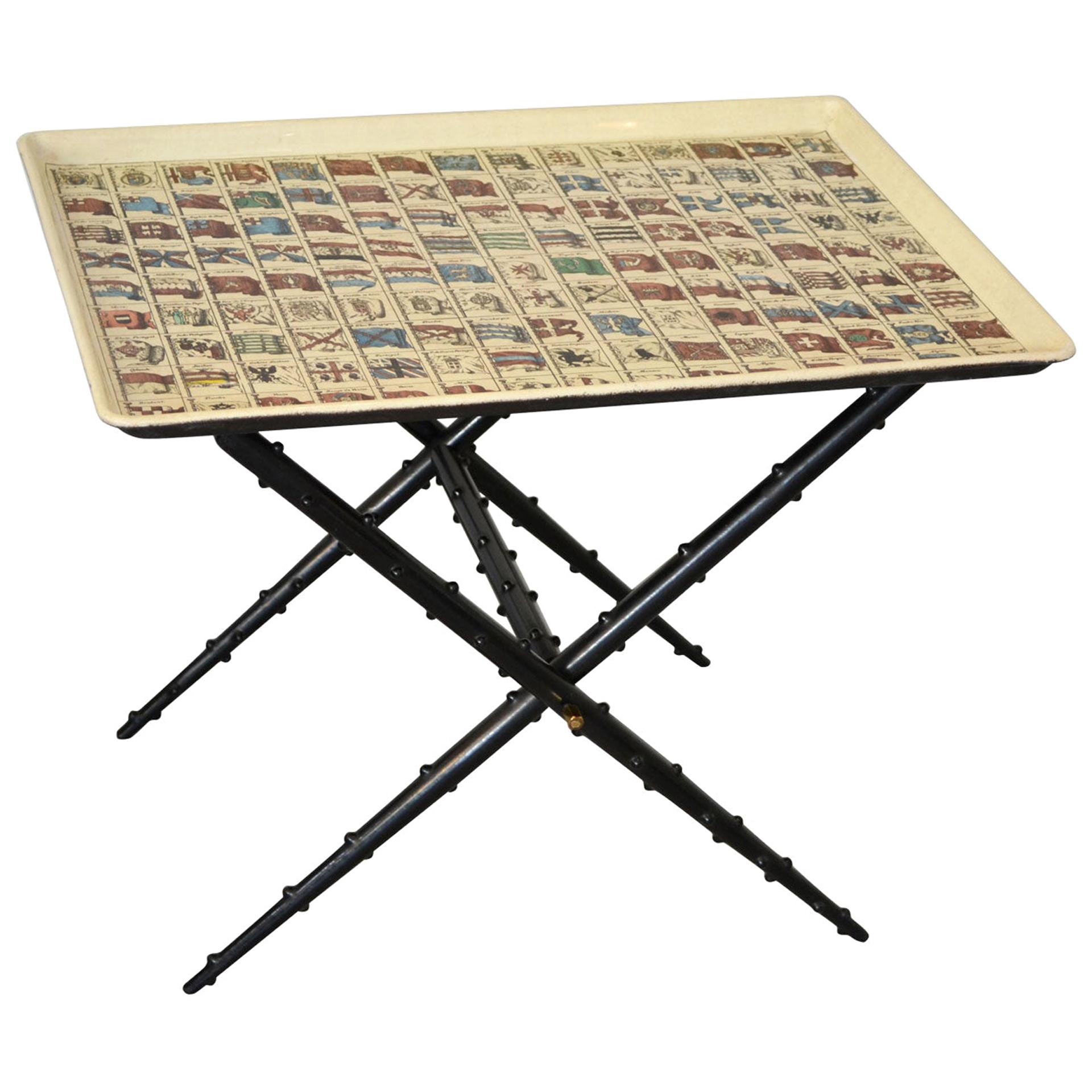 20th Century Piero Fornasetti Low Table with top theme Flags of 1960s