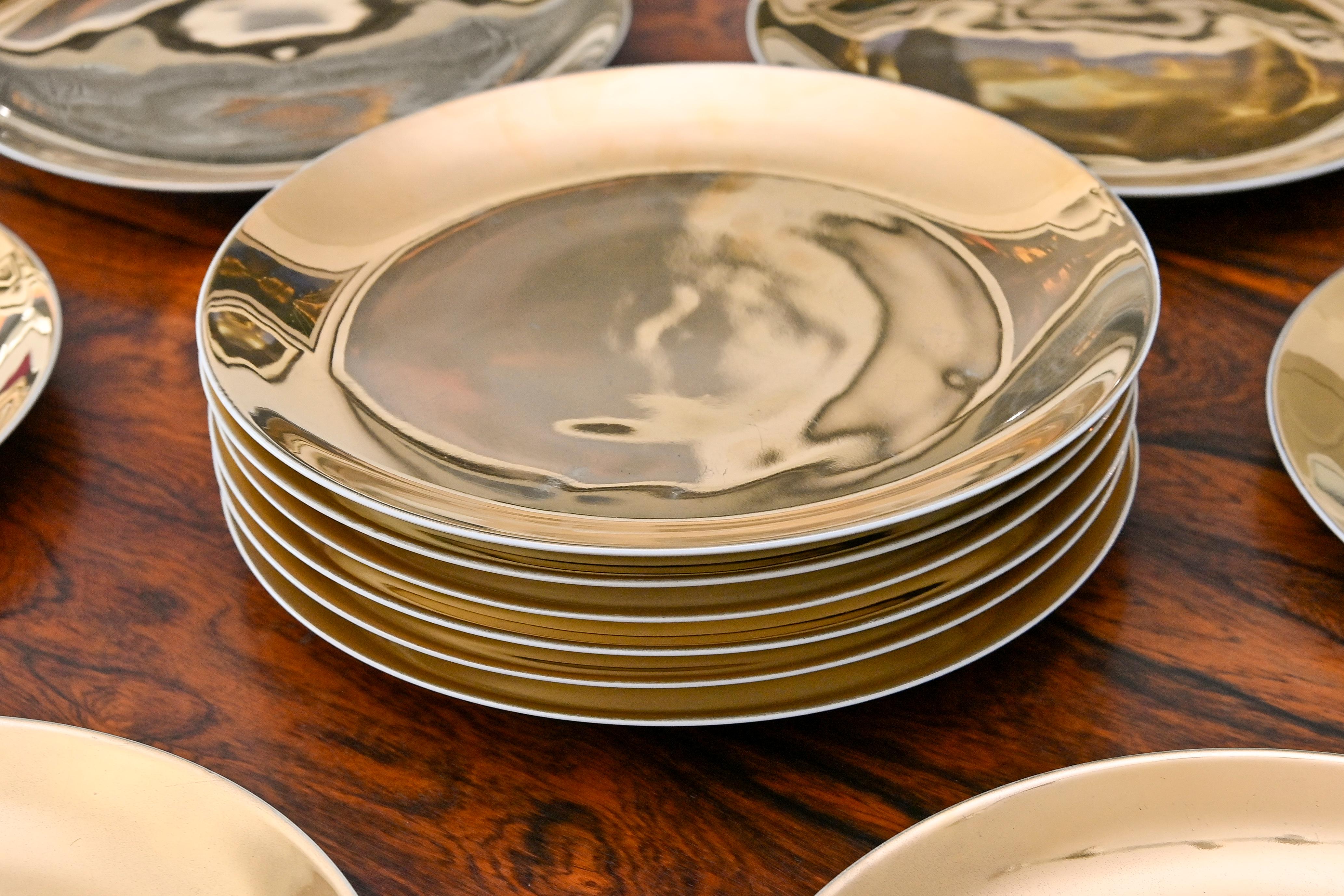 Late 20th Century 20th Century Piero Fornasetti Plates Gilt Porcelain  For Sale