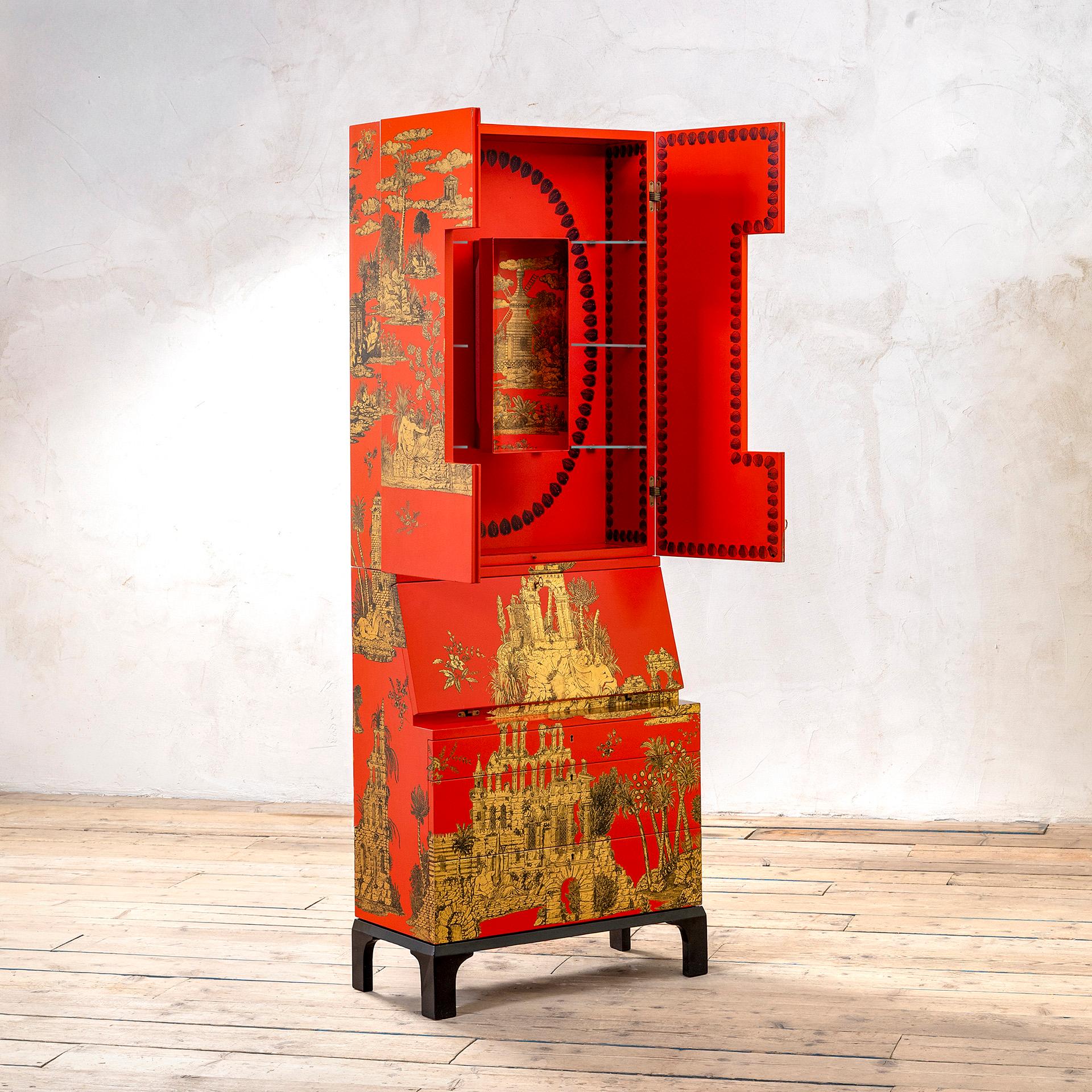 siglo XX, Piero Fornasetti Raro Trumeau mod. Gran Coromandel Moderno de mediados de siglo en venta