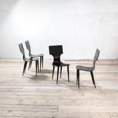 20th Century, Piero Fornasetti Set of 4 Chairs in Black Lacquered Wood '90s