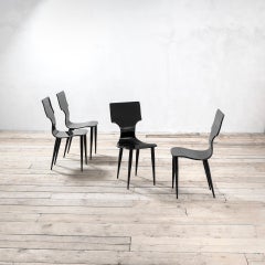 20th Century Piero Fornasetti Set of 4 Chairs in Black Lacquered Wood '90s