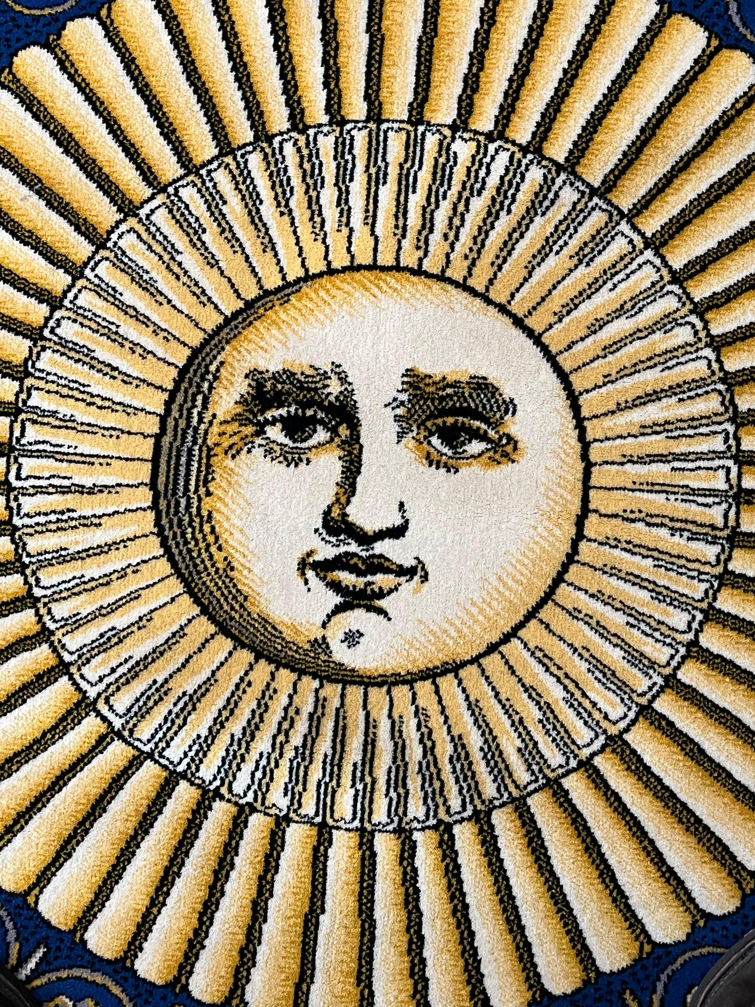 20th Century Piero Fornasetti Sun Moon Face Yellow Blue Rug, ca 1980 4