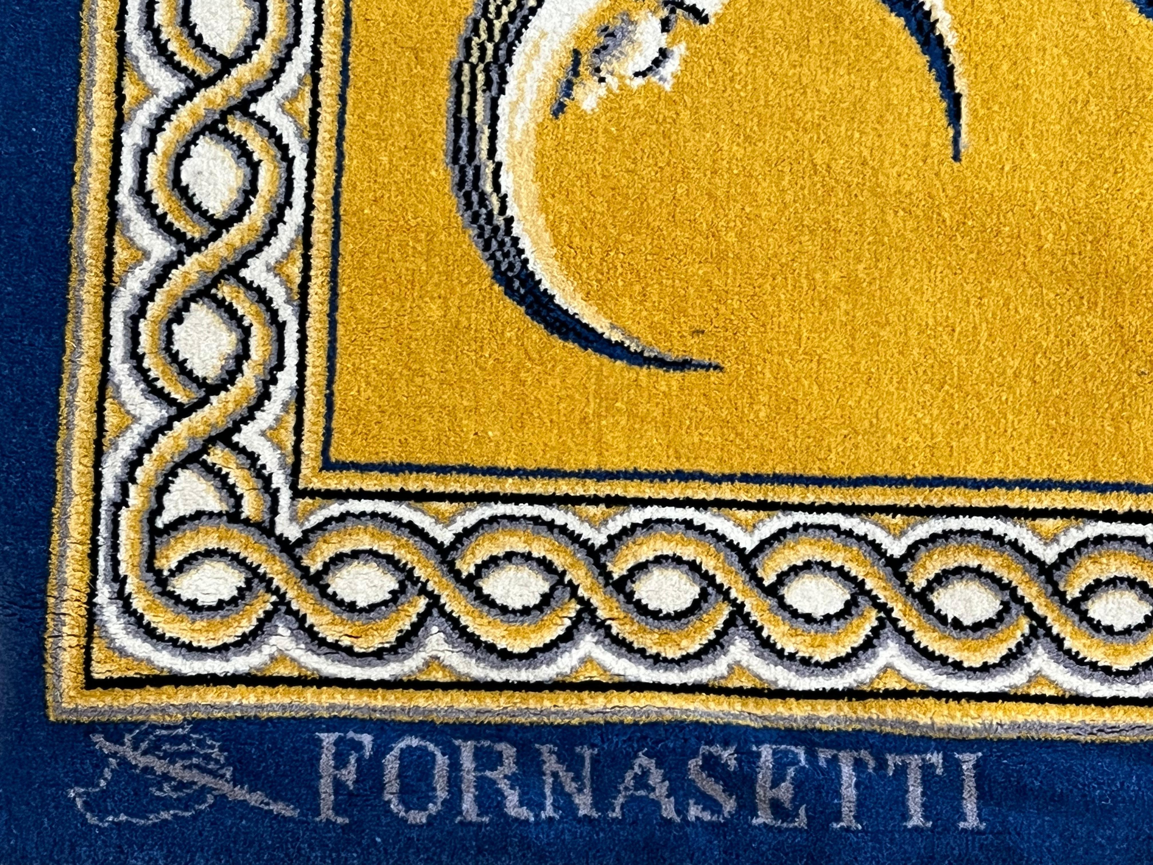 20th Century Piero Fornasetti Sun Moon Face Yellow Blue Rug, ca 1980 3