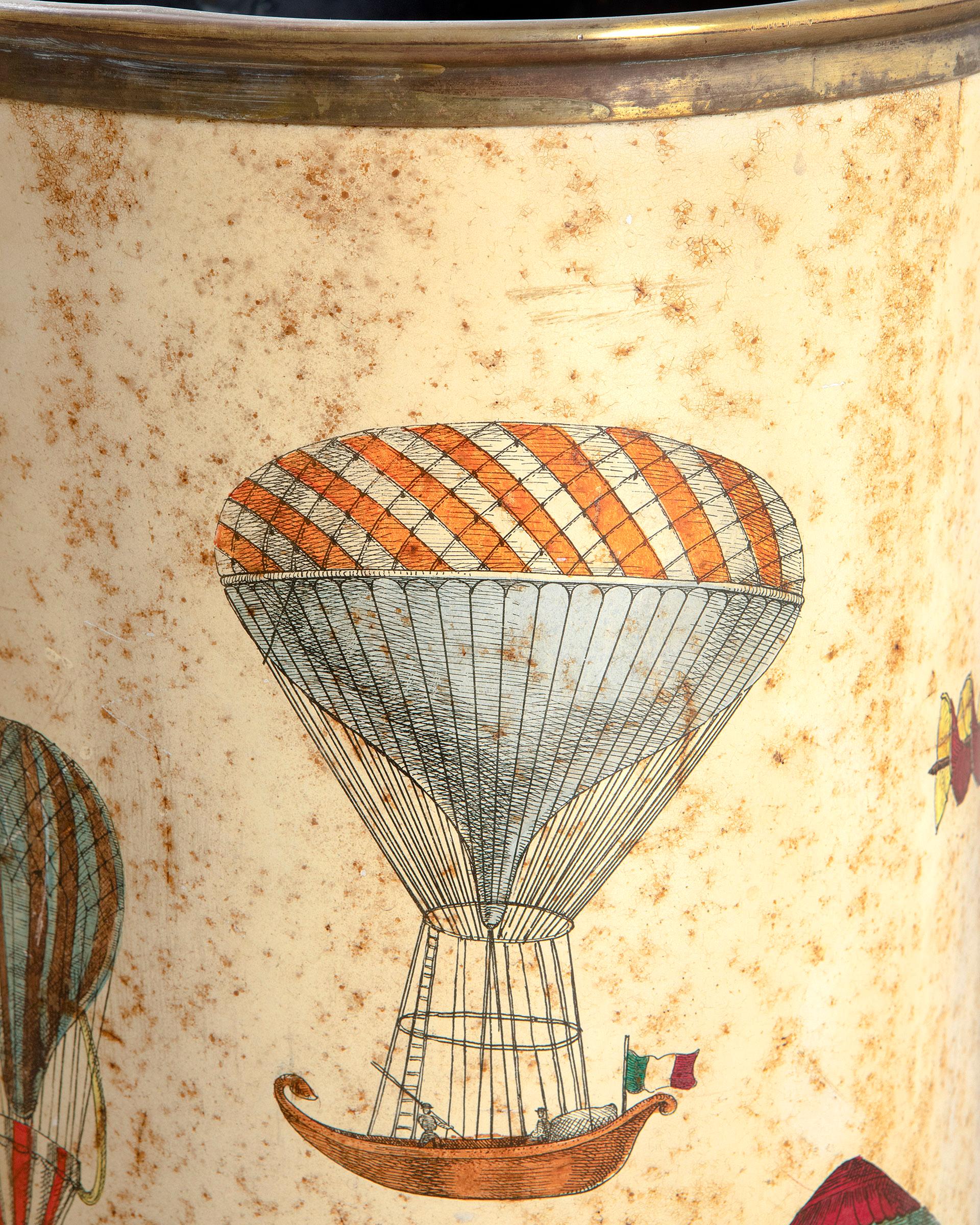 Italian 20th Century Piero Fornasetti Umbrella Stand Theme Balloons in Metal and Brass For Sale
