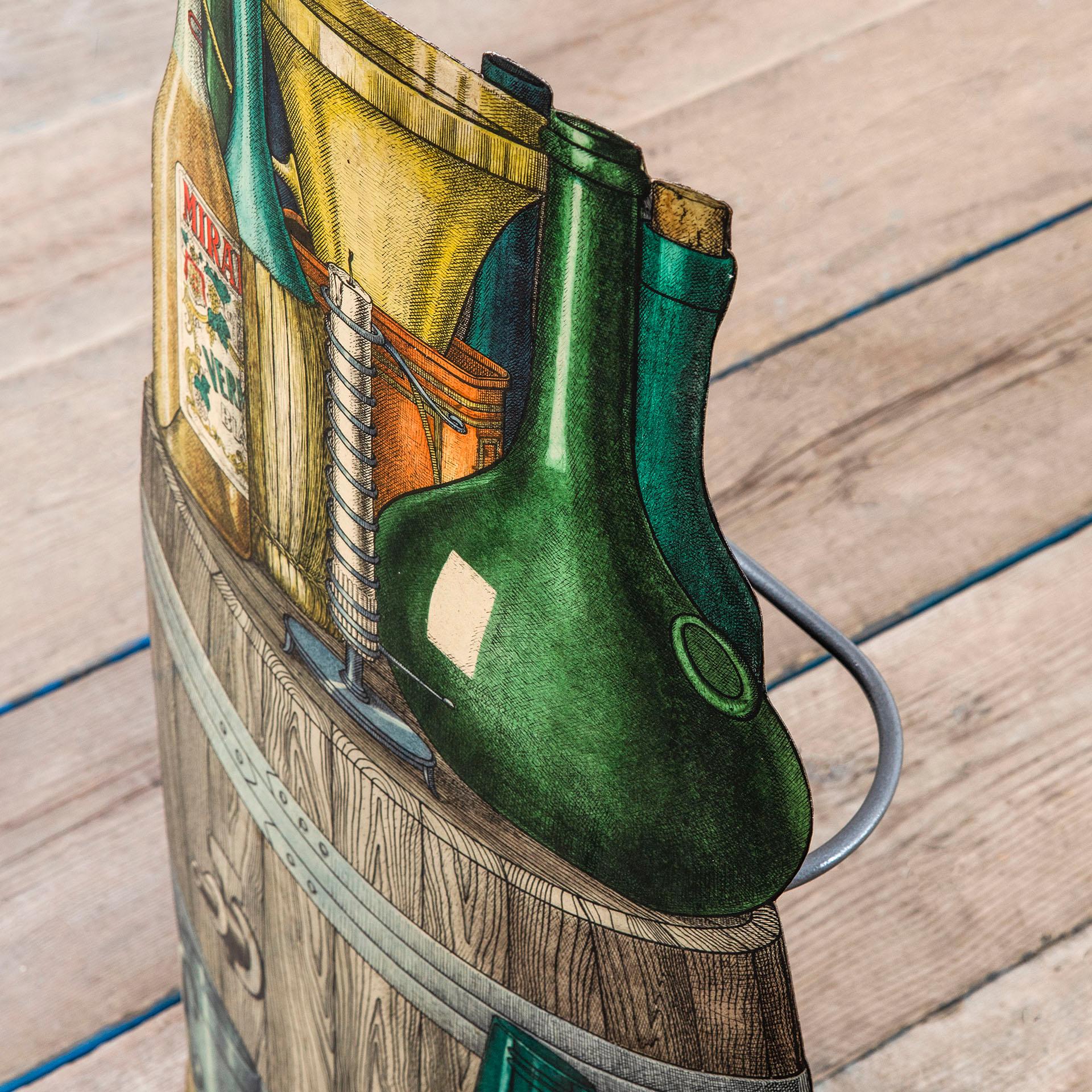 Italian 20th Century Piero Fornasetti Umbrella Stand Theme Bottles Wine in Printed Metal For Sale