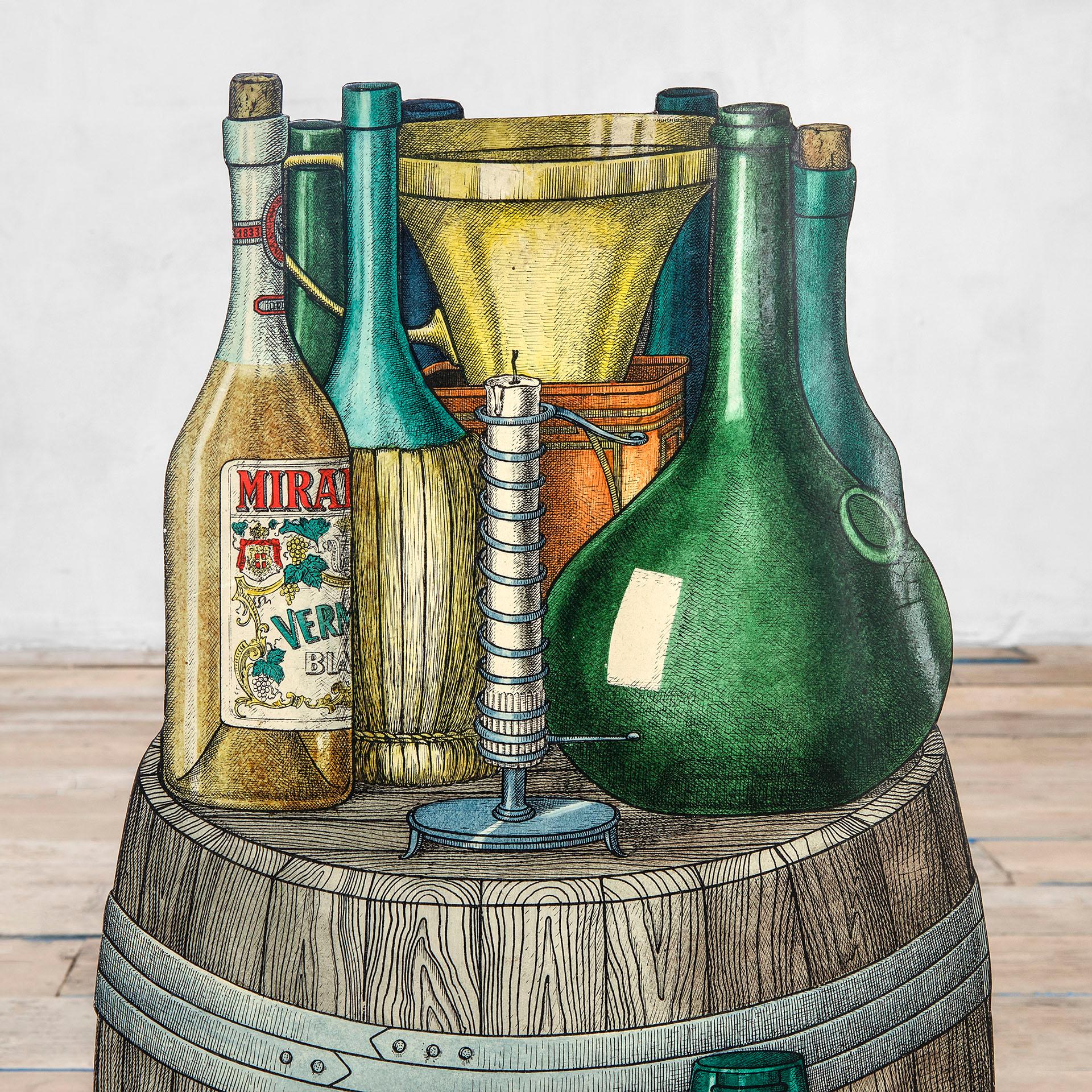 20th Century Piero Fornasetti Umbrella Stand Theme Bottles Wine in Printed Metal In Good Condition For Sale In Turin, Turin