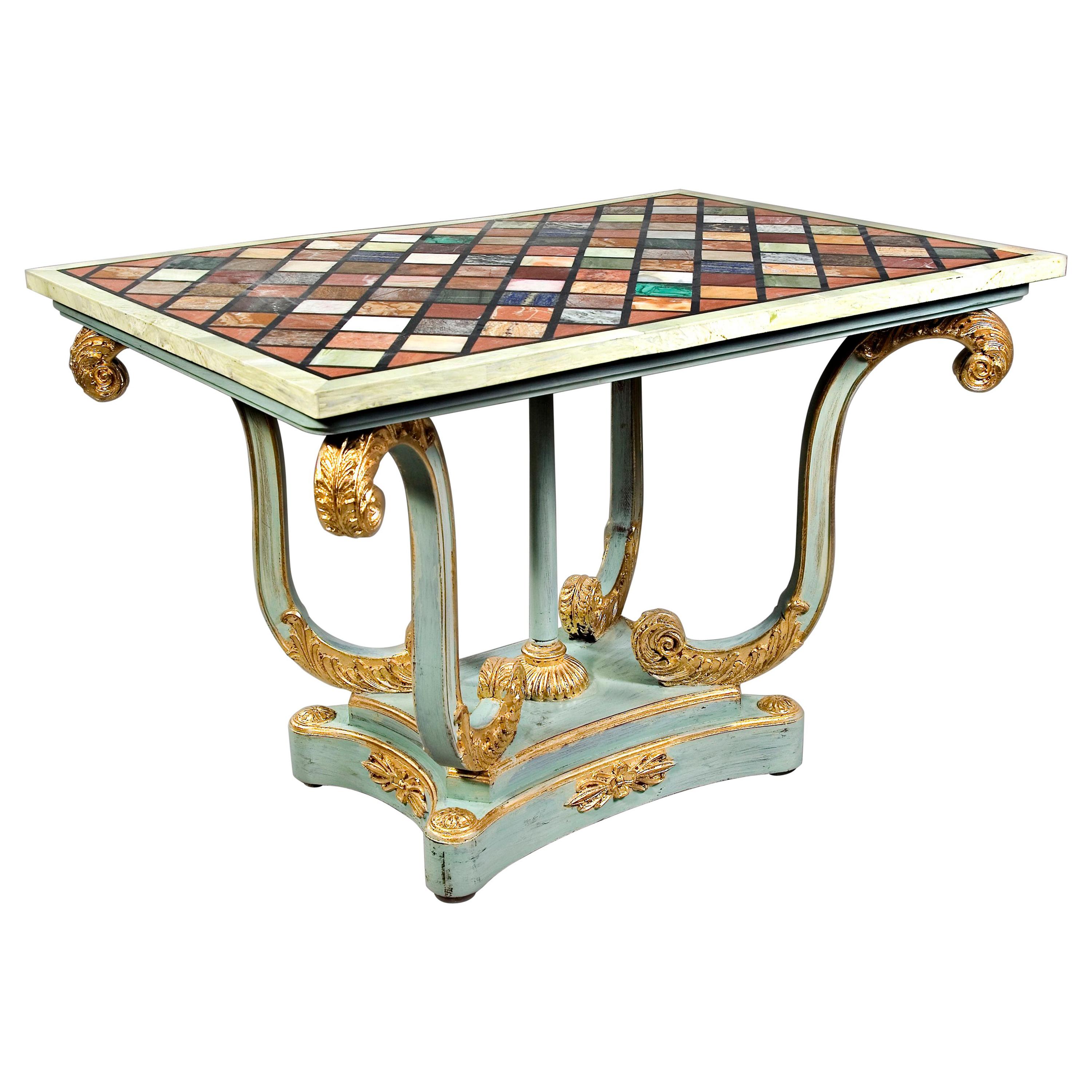 20th Century Pietra-Dura Style of Classicism Pastel Light Blue Table For Sale