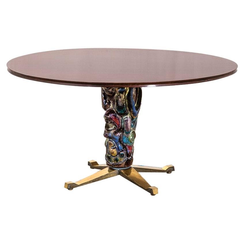 20th Century Pietro Melandri & Melchiorre Bega Round Wood and Ceramic Table