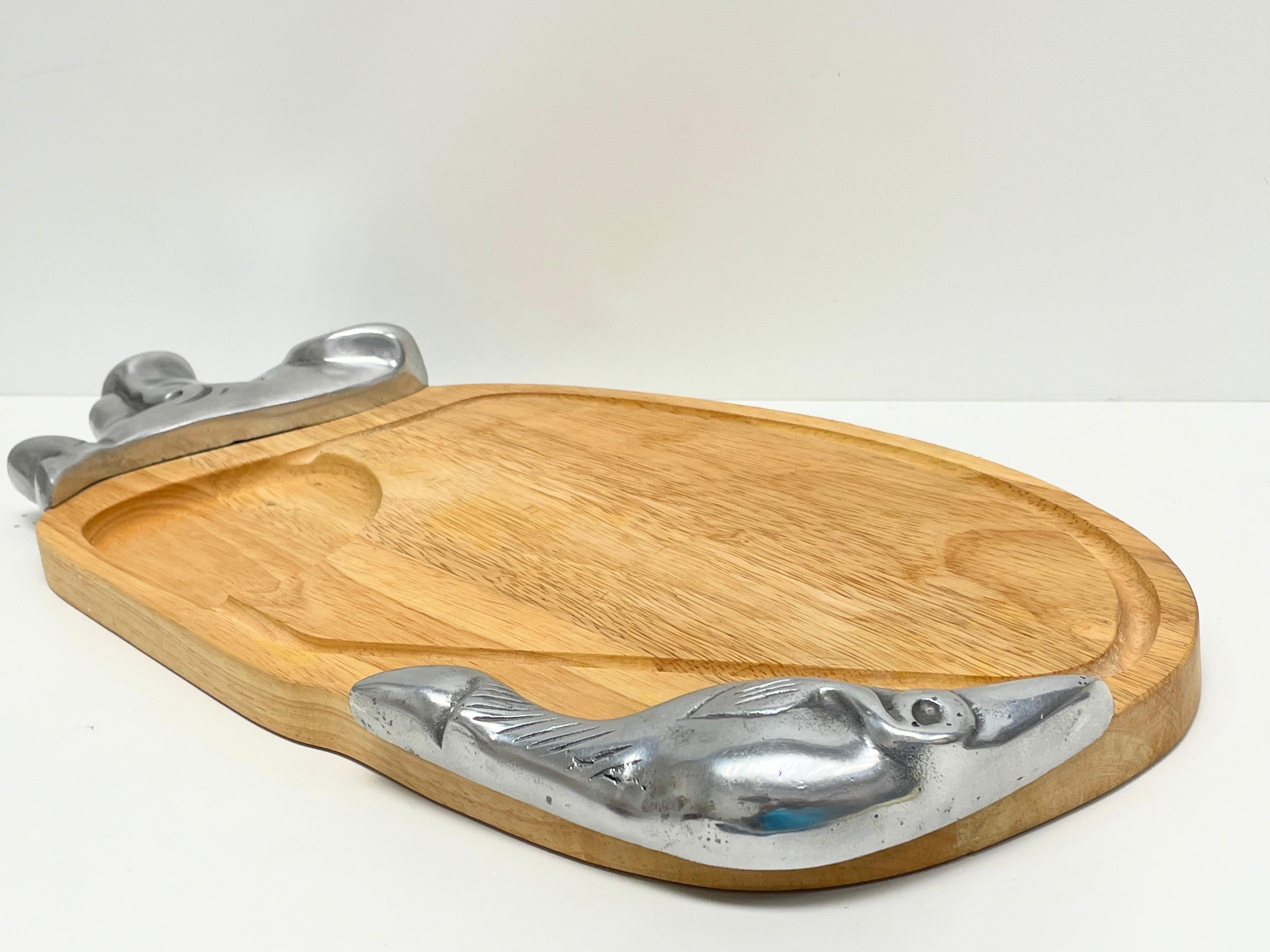 20th Century Pig Aluminum and Wood Tray Plate Platter, Austria Vintage In Good Condition In Nuernberg, DE
