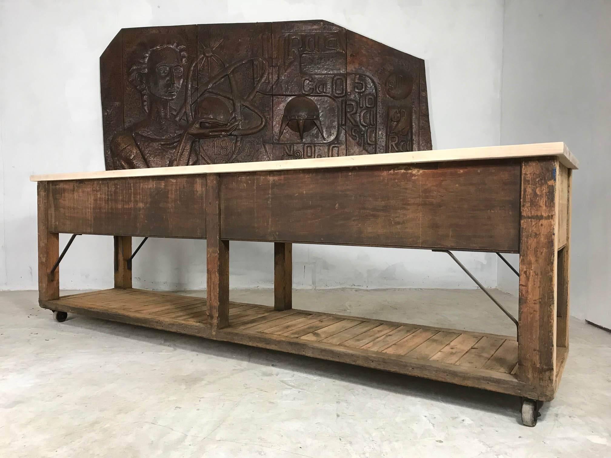 20th Century Pine and Beech Baker's Table Kitchen Island Worktable Sideboard 2