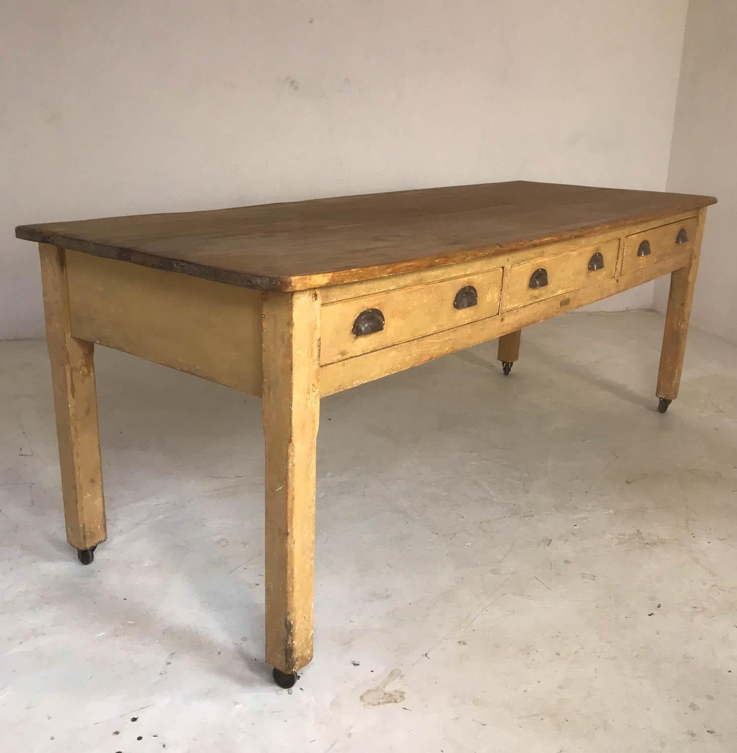20th Century Pine Baker's Table or Kitchen Table or Farmhouse Dining Table 8