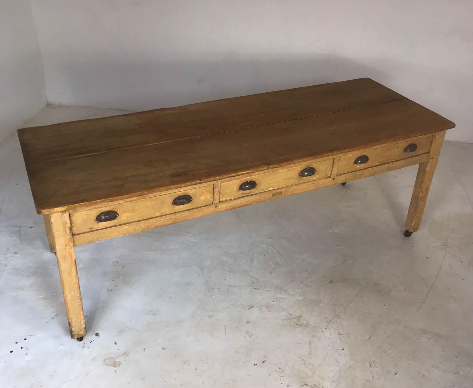 20th Century Pine Baker's Table or Kitchen Table or Farmhouse Dining Table 10