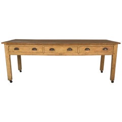 Vintage 20th Century Pine Baker's Table or Kitchen Table or Farmhouse Dining Table
