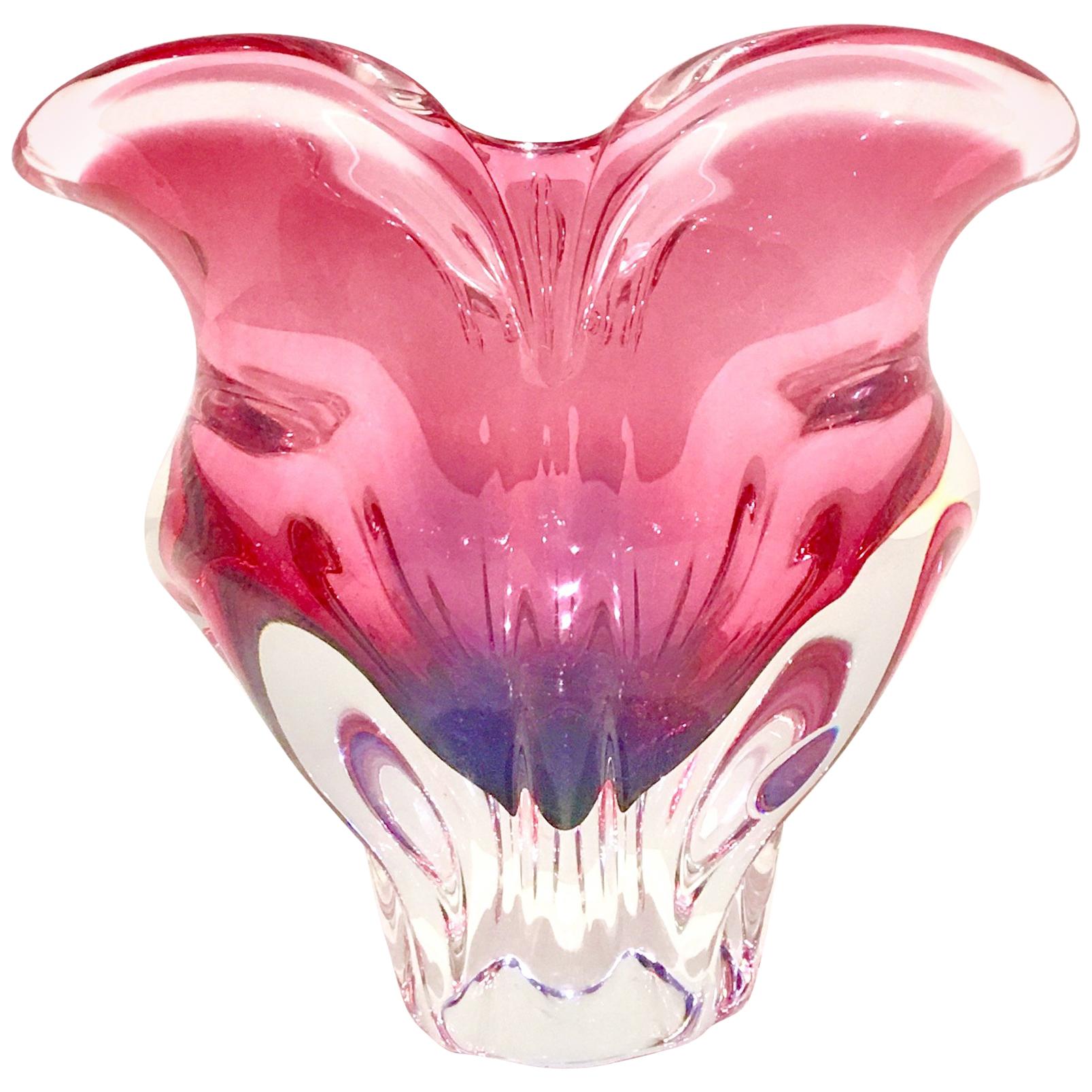 20th Century Pink and Amethyst Art Glass Organic Heart Form Bowl For Sale