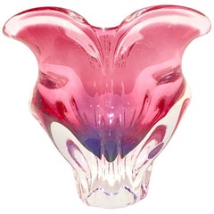 20th Century Pink and Amethyst Art Glass Organic Heart Form Bowl
