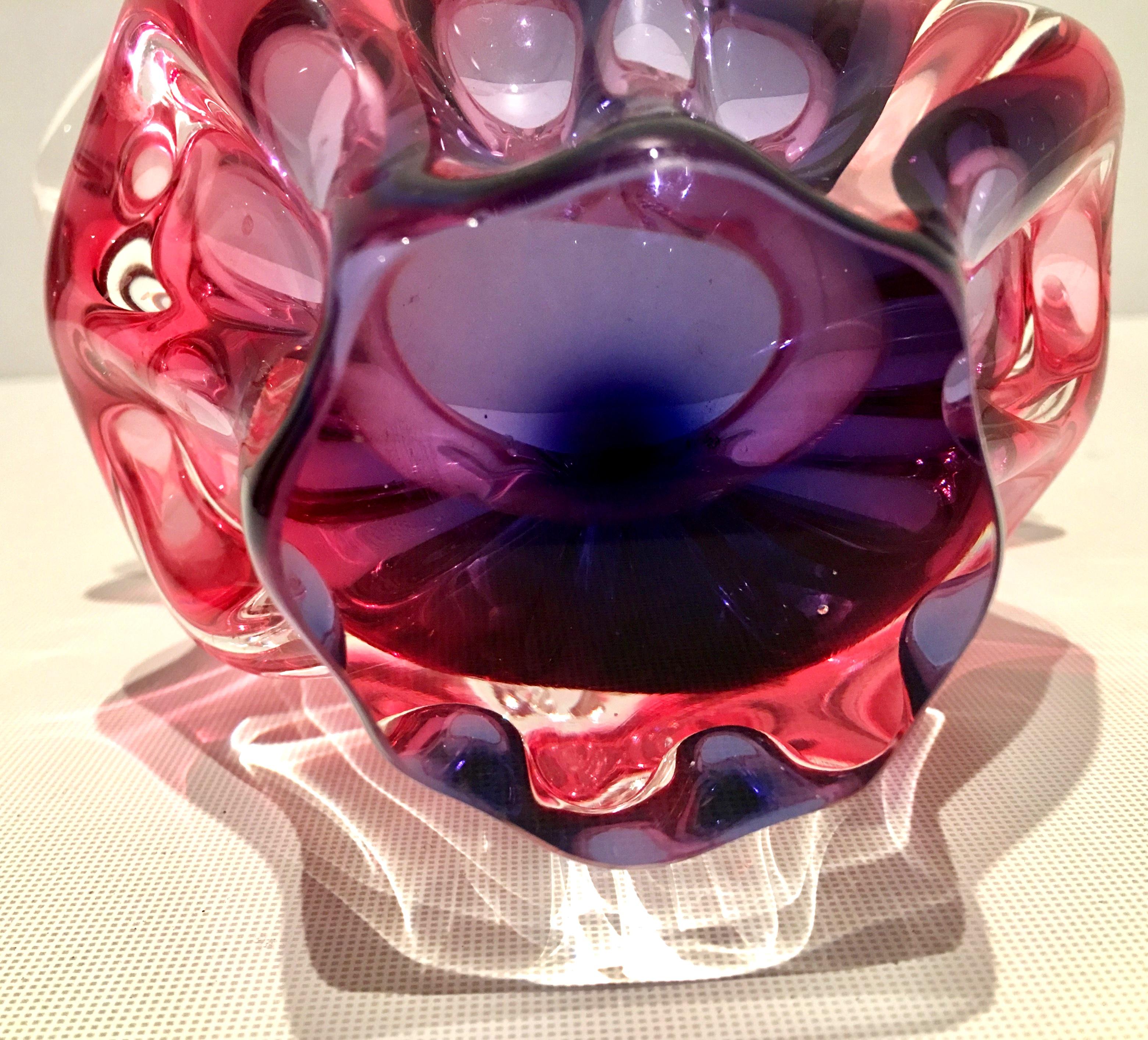 20th Century Pink and Amethyst Art Glass Organic Heart Form Bowl For Sale 9