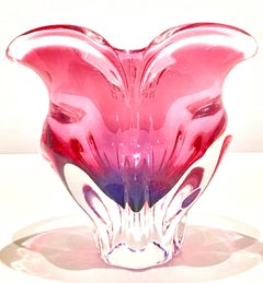 20th Century Pink and Amethyst Art Glass Organic Heart Form Vase
