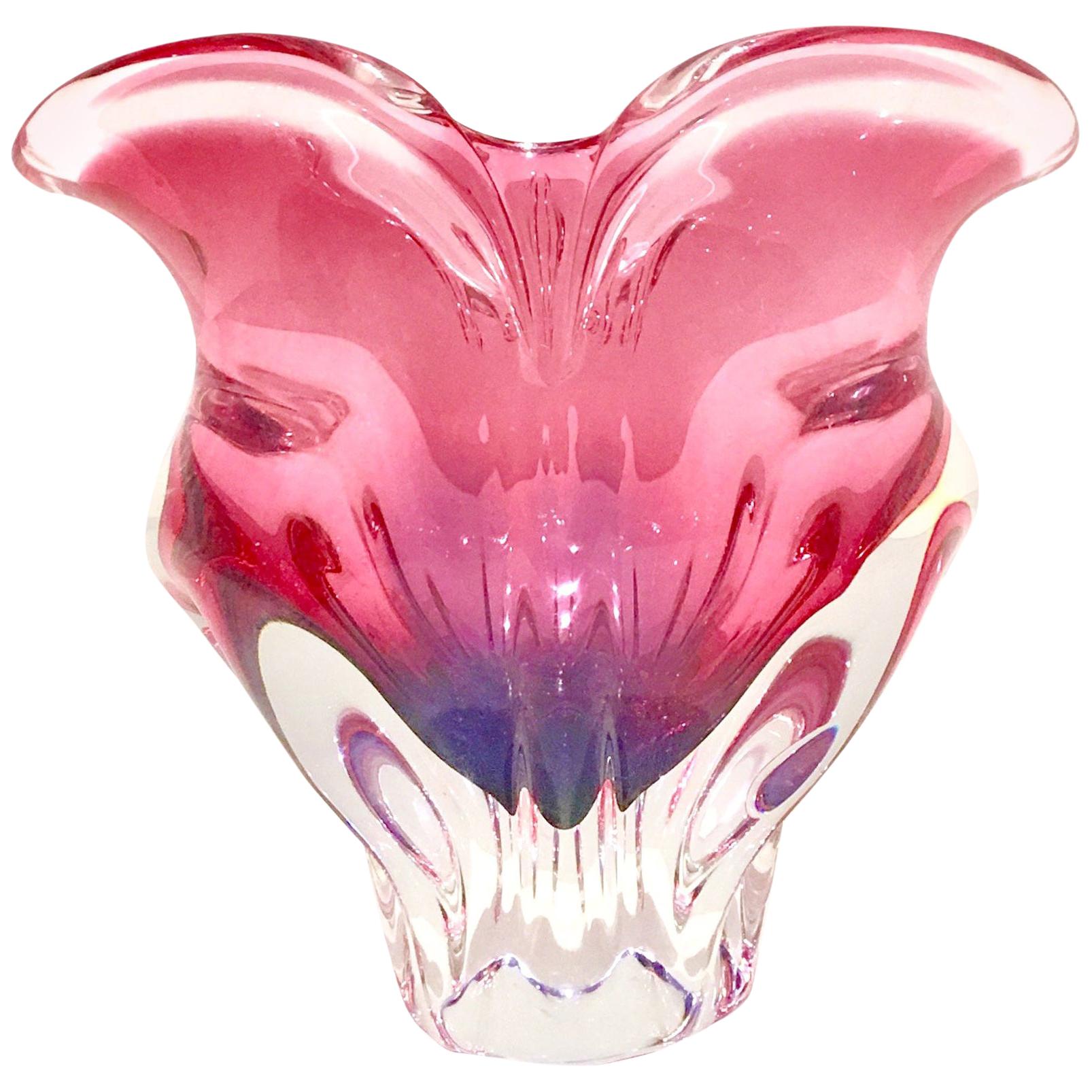 20th Century Pink and Amethyst Art Glass Organic Heart Form Vase For Sale