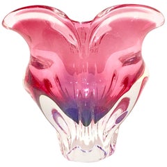20th Century Pink and Amethyst Art Glass Organic Heart Form Vase