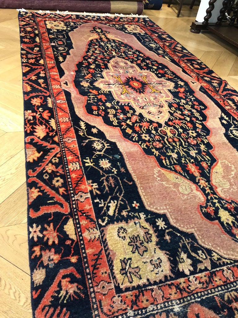20th Century Pink and Blue Floreal with Medallion Samarkand Rug, Ca ...